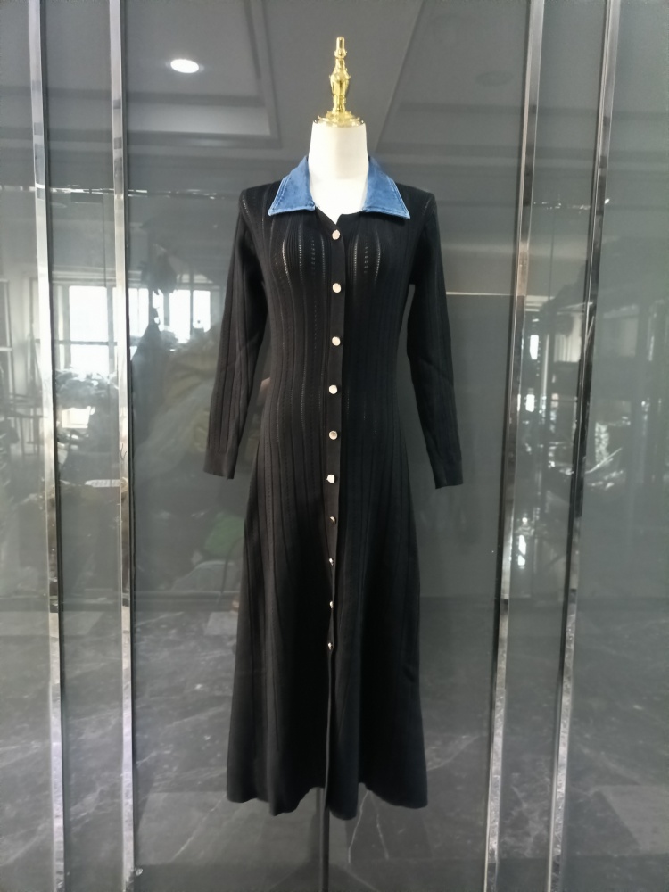 Autumn and winter denim dress knitted long dress
