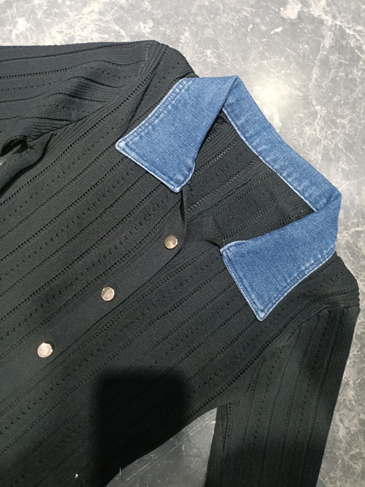Autumn and winter denim dress knitted long dress