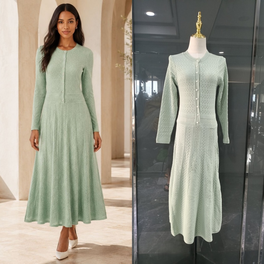 Fashion hollow dress round neck slim long dress for women