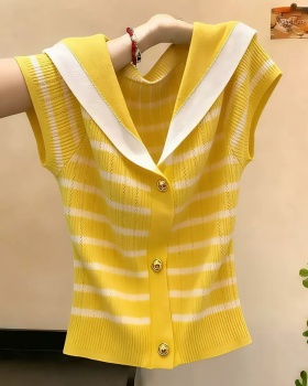 Stripe show young sweater all-match short sleeve tops for women