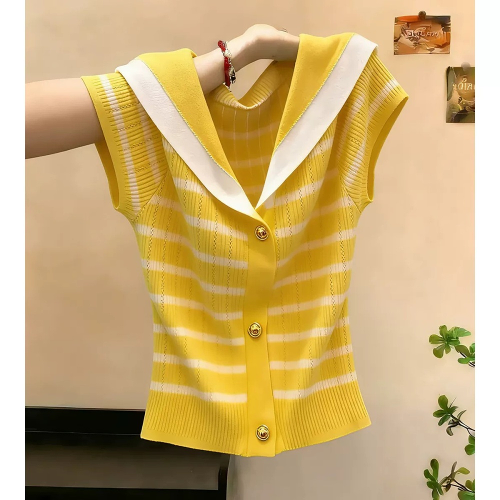 Stripe show young sweater all-match short sleeve tops for women