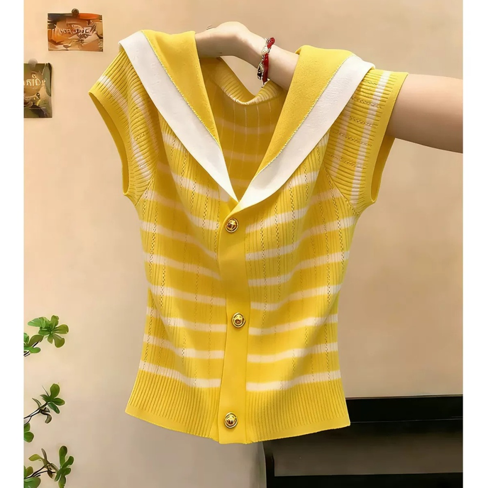 Stripe show young sweater all-match short sleeve tops for women