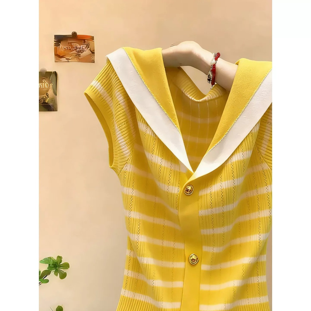 Stripe show young sweater all-match short sleeve tops for women