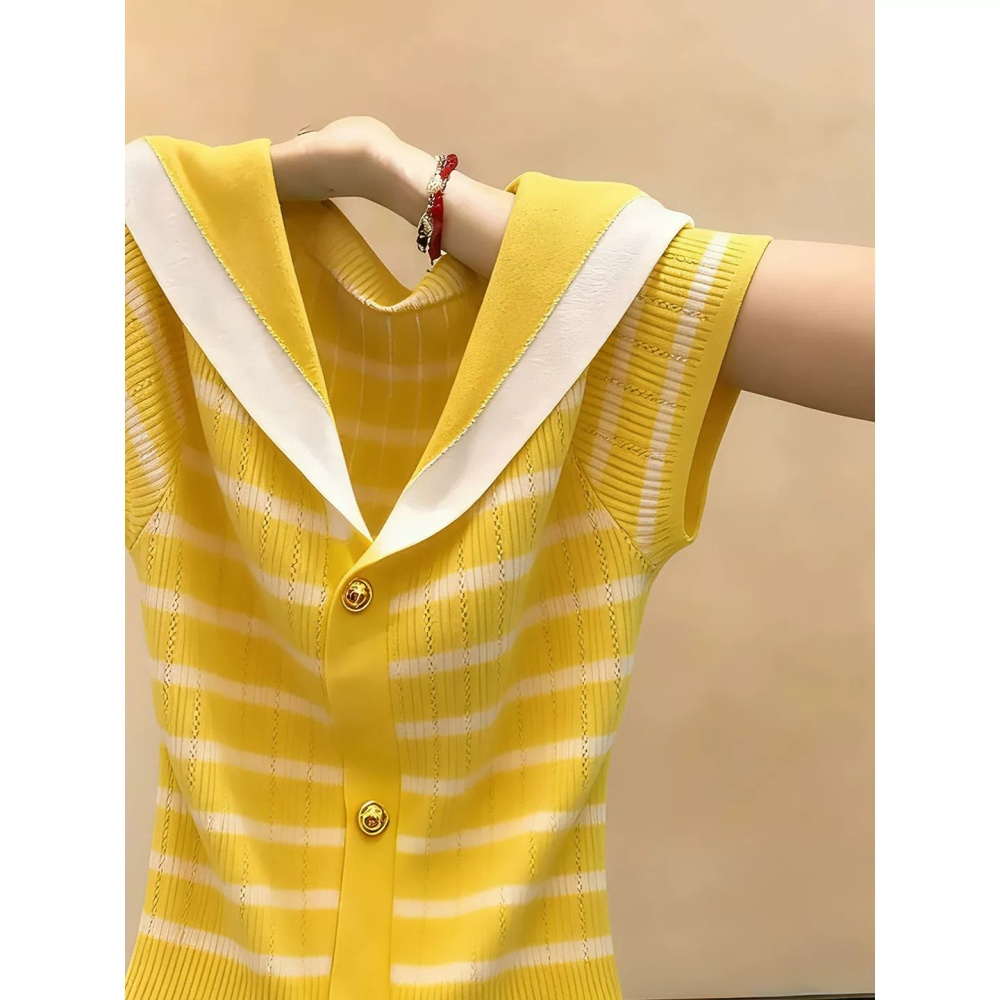 Stripe show young sweater all-match short sleeve tops for women