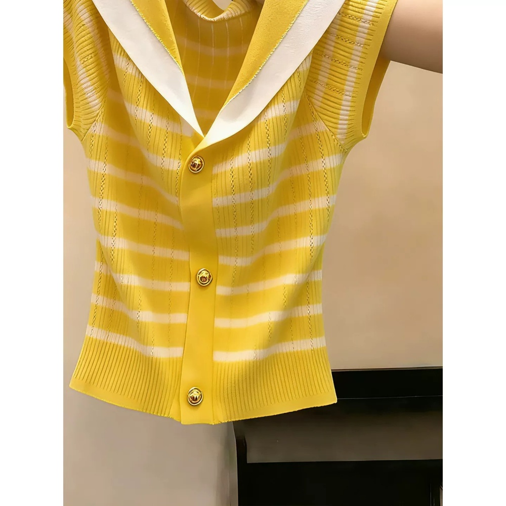 Stripe show young sweater all-match short sleeve tops for women