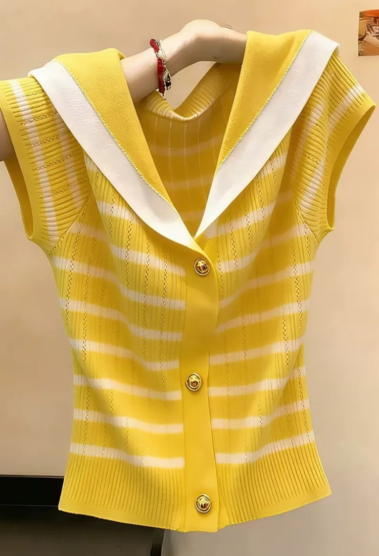 Stripe show young sweater all-match short sleeve tops for women