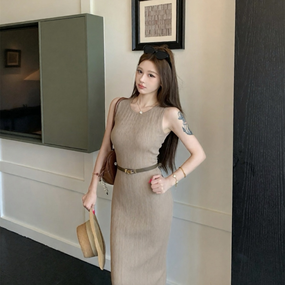 Slim with belt vest temperament knitted dress
