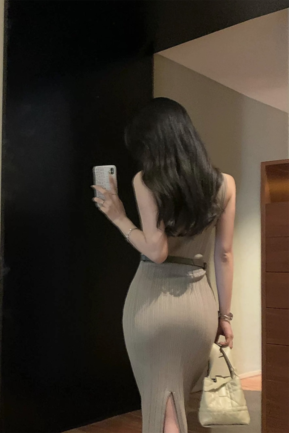 Slim with belt vest temperament knitted dress