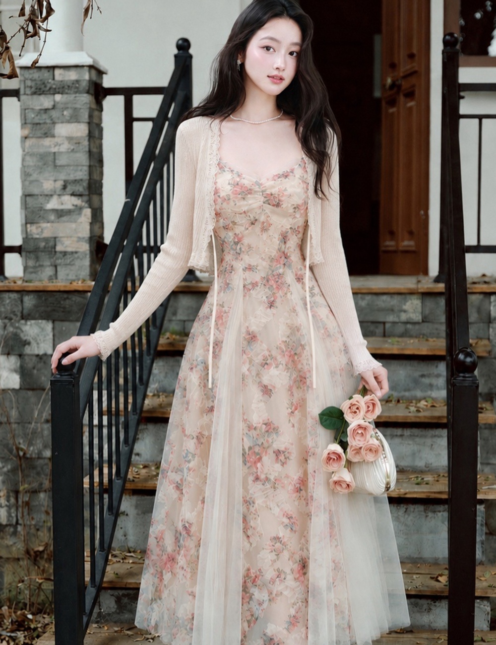 Summer cardigan unique dress 2pcs set for women