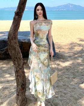 France style long dress painting dress for women