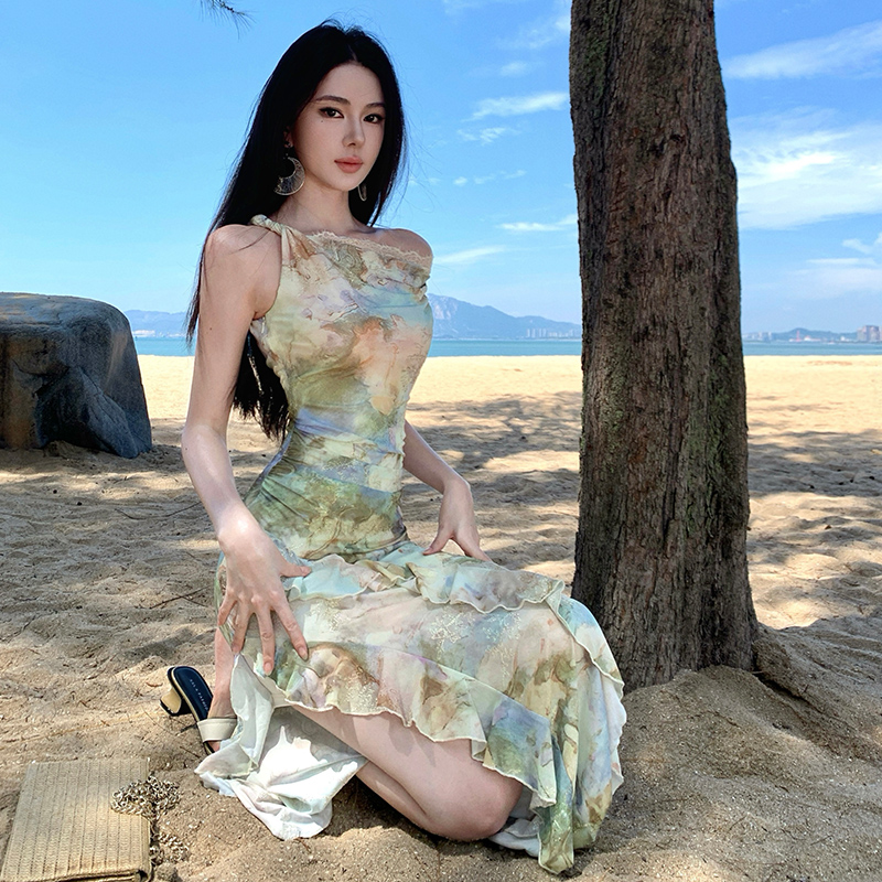 France style long dress painting dress for women
