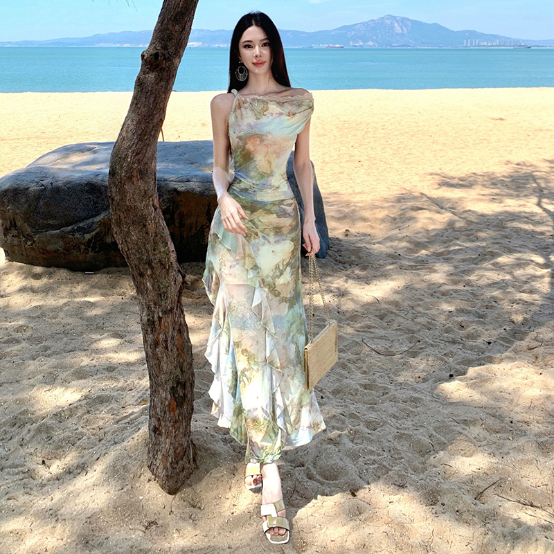 France style long dress painting dress for women