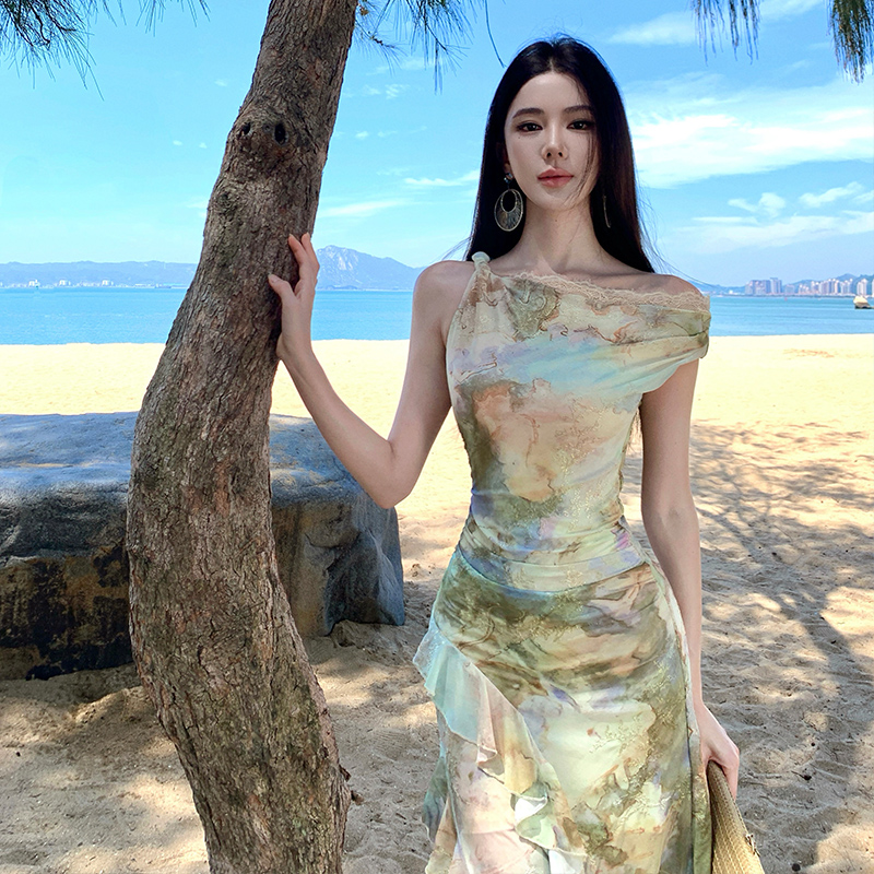 France style long dress painting dress for women