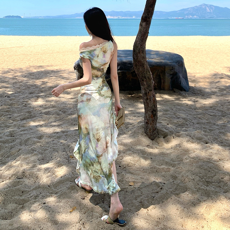 France style long dress painting dress for women