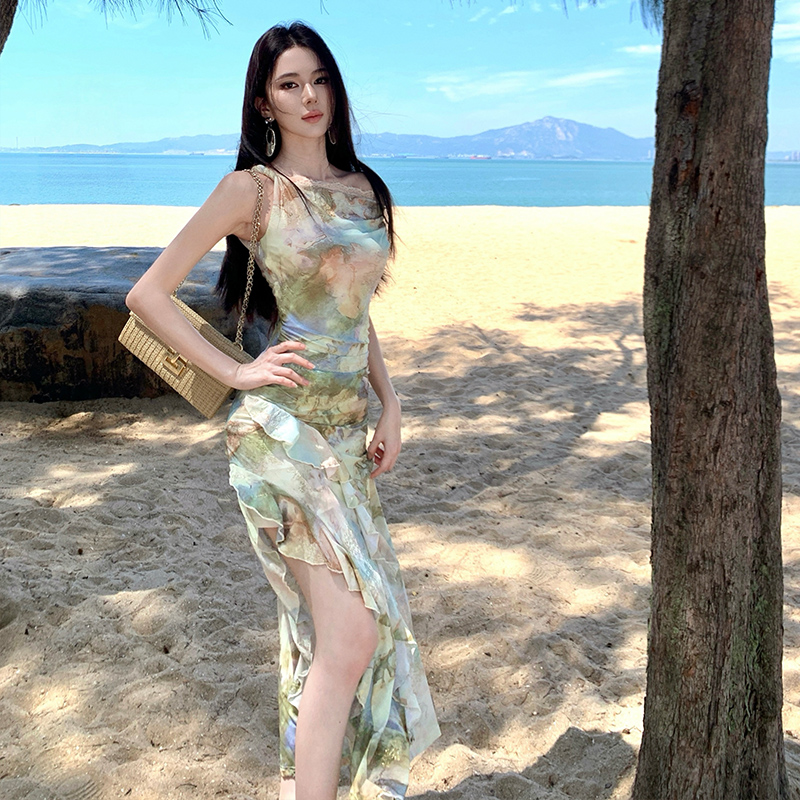 France style long dress painting dress for women