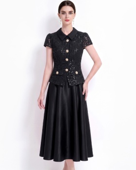 Big skirt with belt formal dress chanelstyle sequins dress