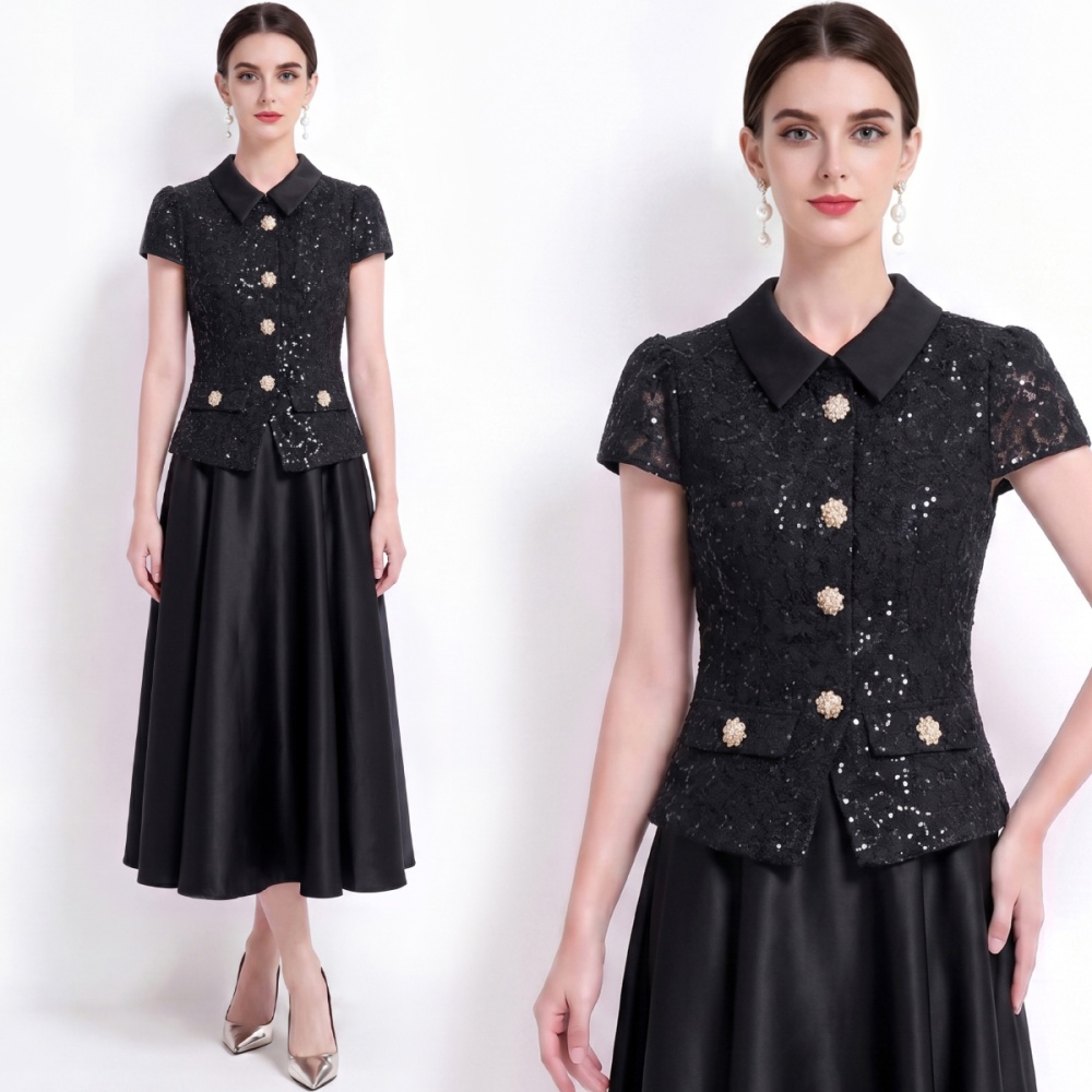 Big skirt with belt formal dress chanelstyle sequins dress