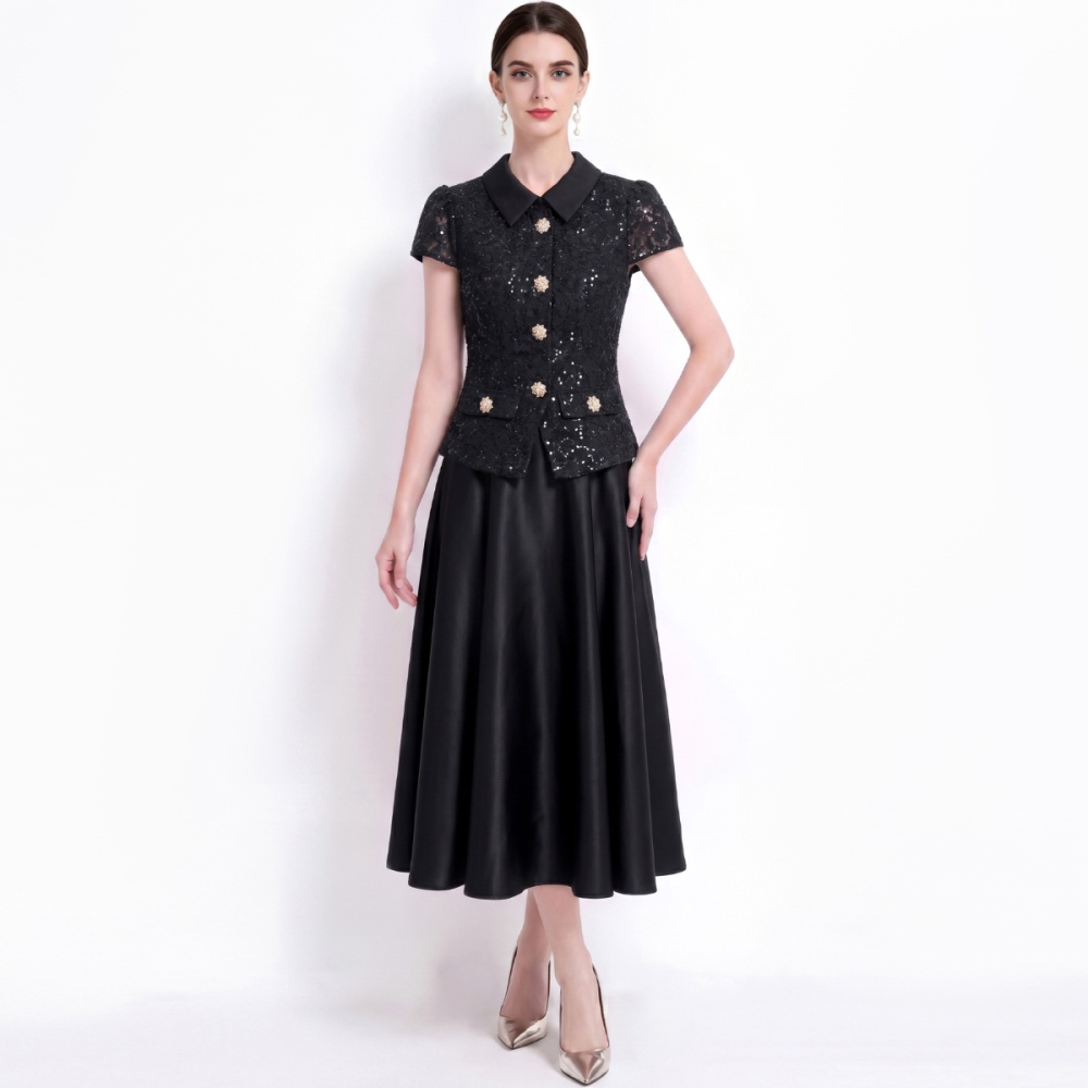 Big skirt with belt formal dress chanelstyle sequins dress