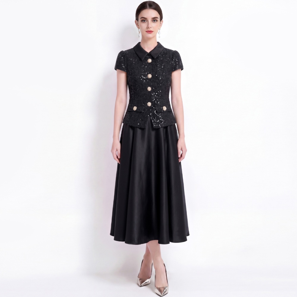 Big skirt with belt formal dress chanelstyle sequins dress