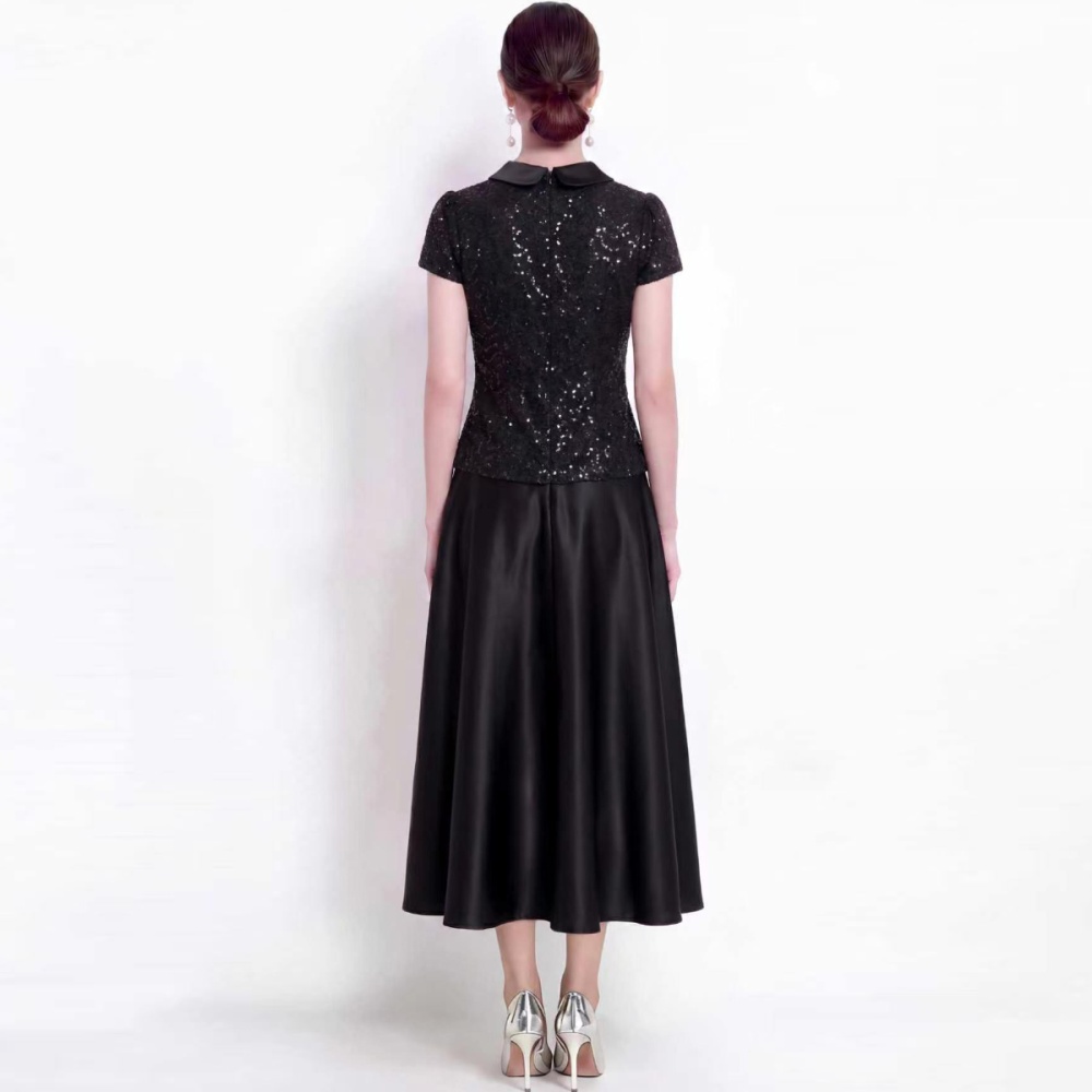 Big skirt with belt formal dress chanelstyle sequins dress