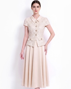 France style single-breasted formal dress with belt dress
