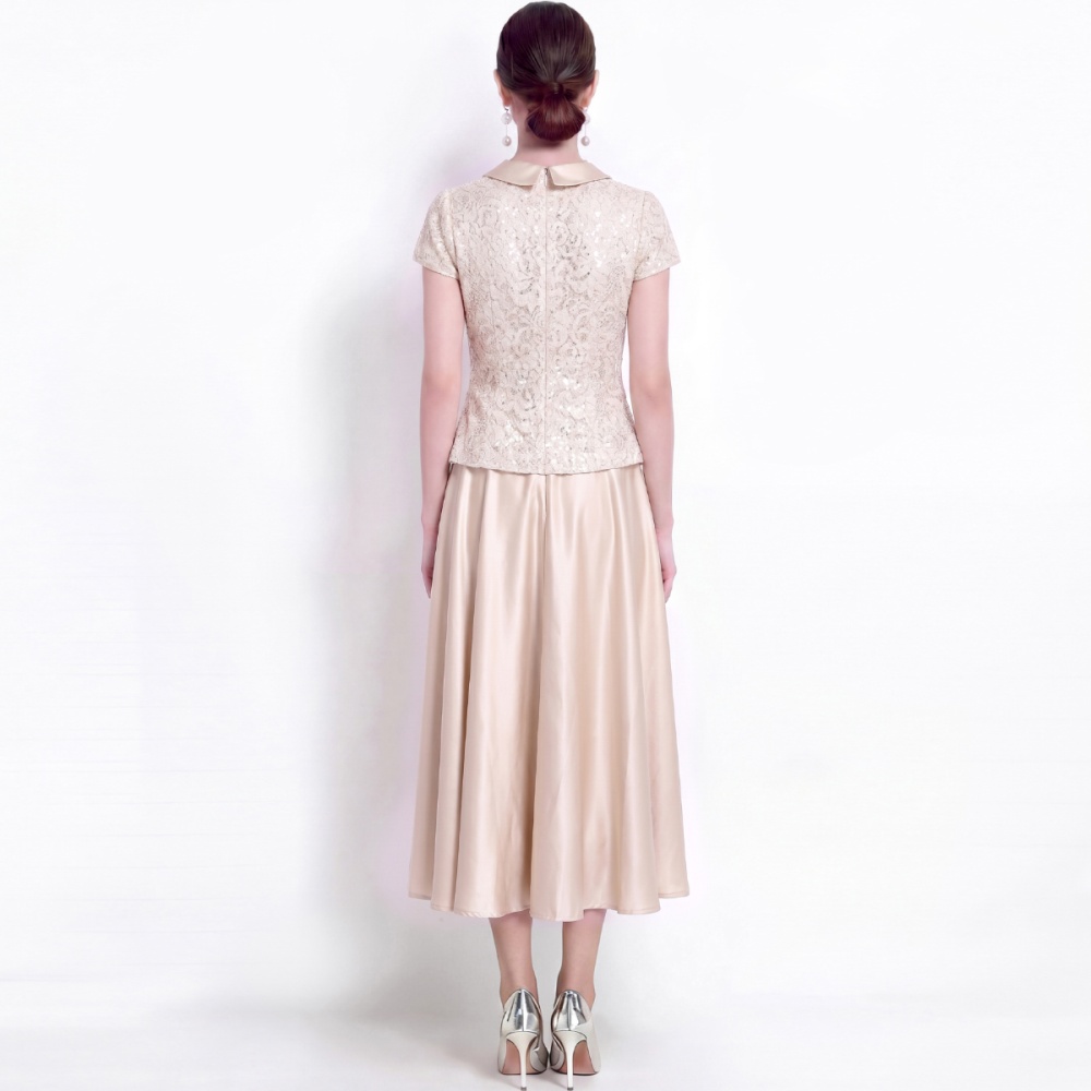 France style single-breasted formal dress with belt dress