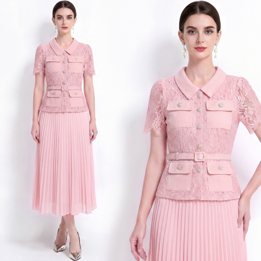Pseudo-two high waist lapel slim chanelstyle dress
