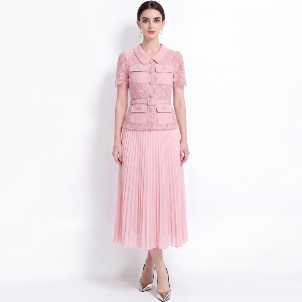 Pseudo-two high waist lapel slim chanelstyle dress