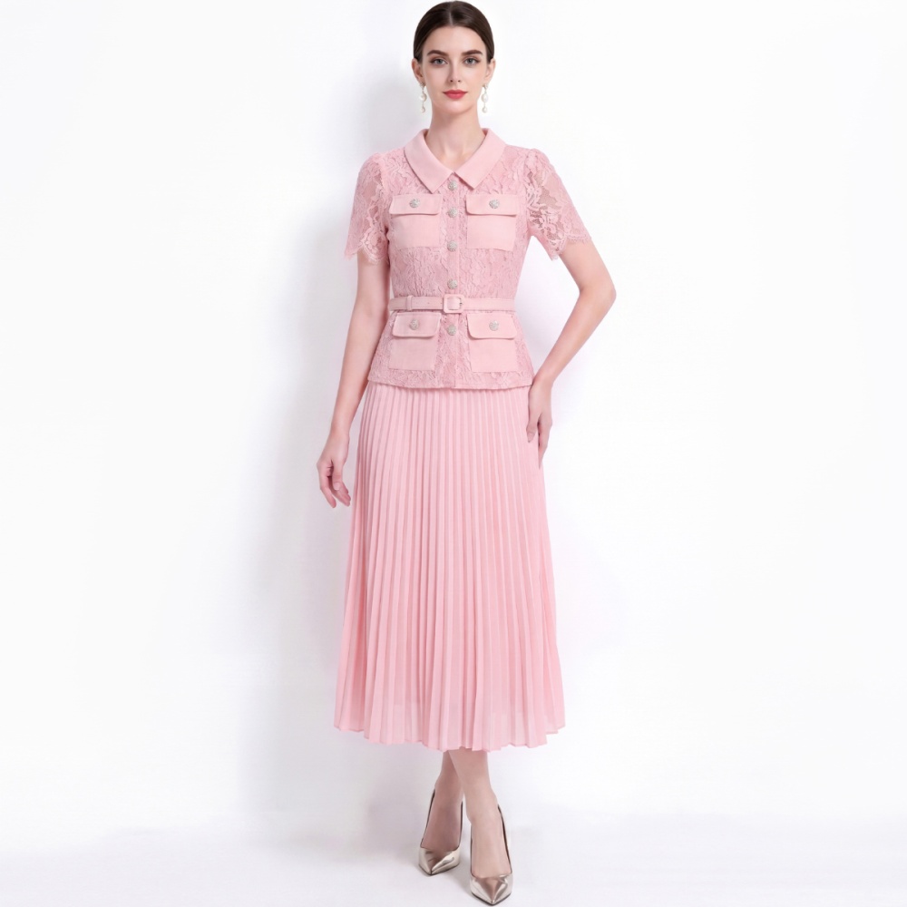 Pseudo-two high waist lapel slim chanelstyle dress