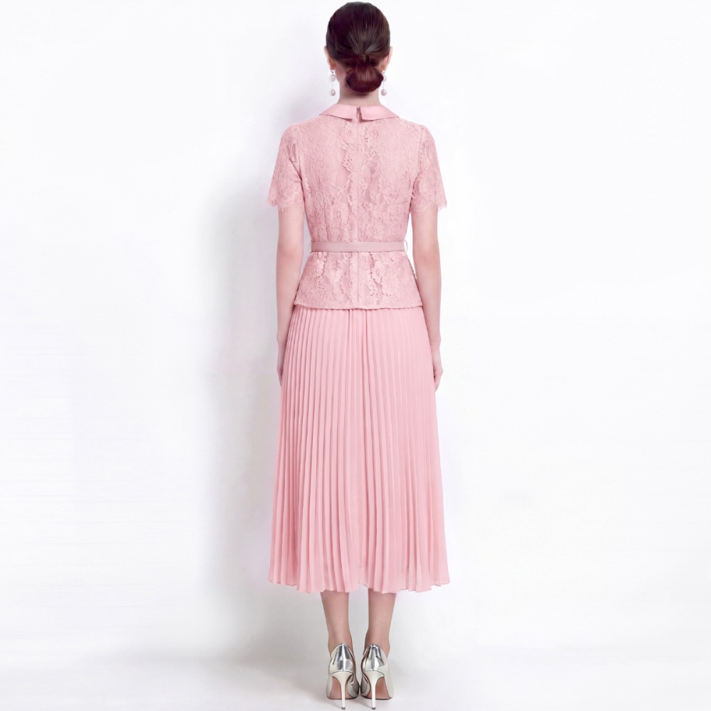 Pseudo-two high waist lapel slim chanelstyle dress