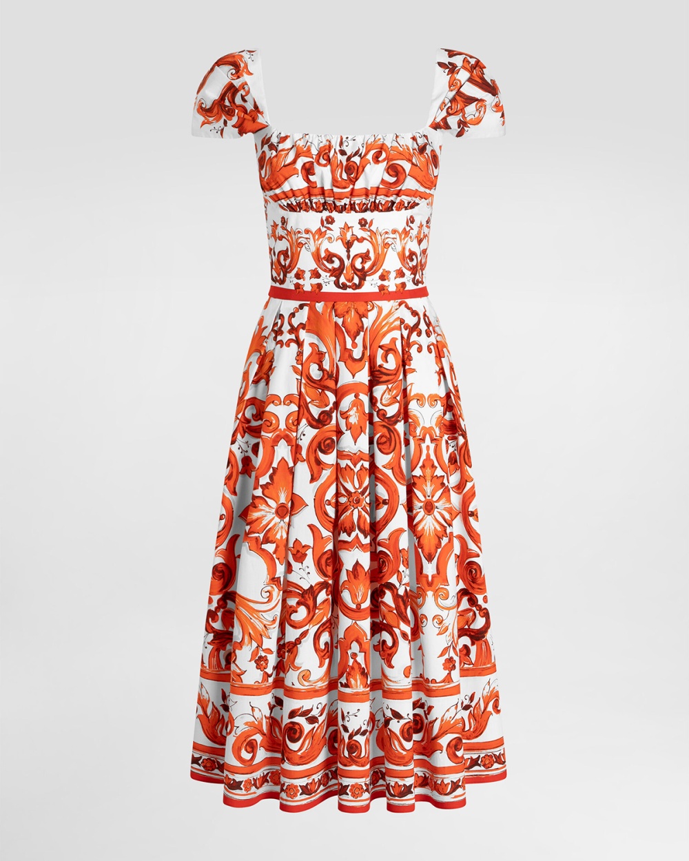 Flowers A-line square collar slim high waist summer dress