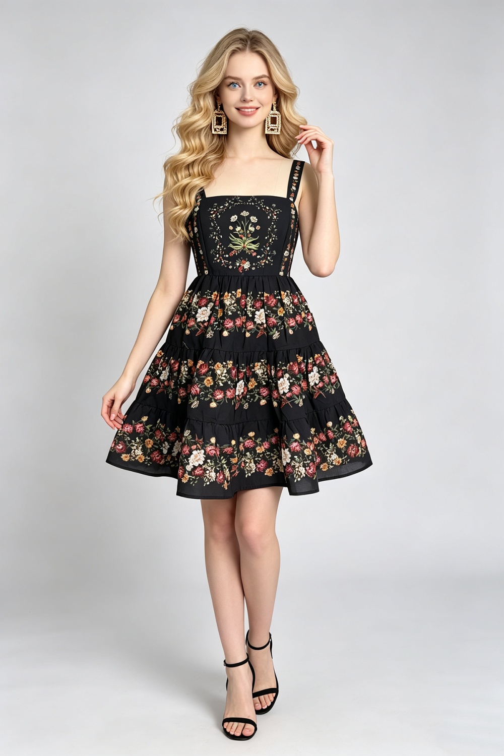 Cotton linen slim printing dress summer A-line vest