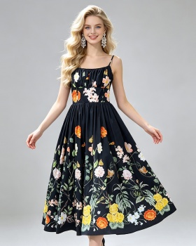 A-line sling slim big skirt back elastic dress