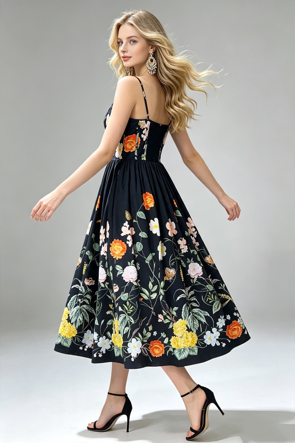 A-line sling slim big skirt back elastic dress