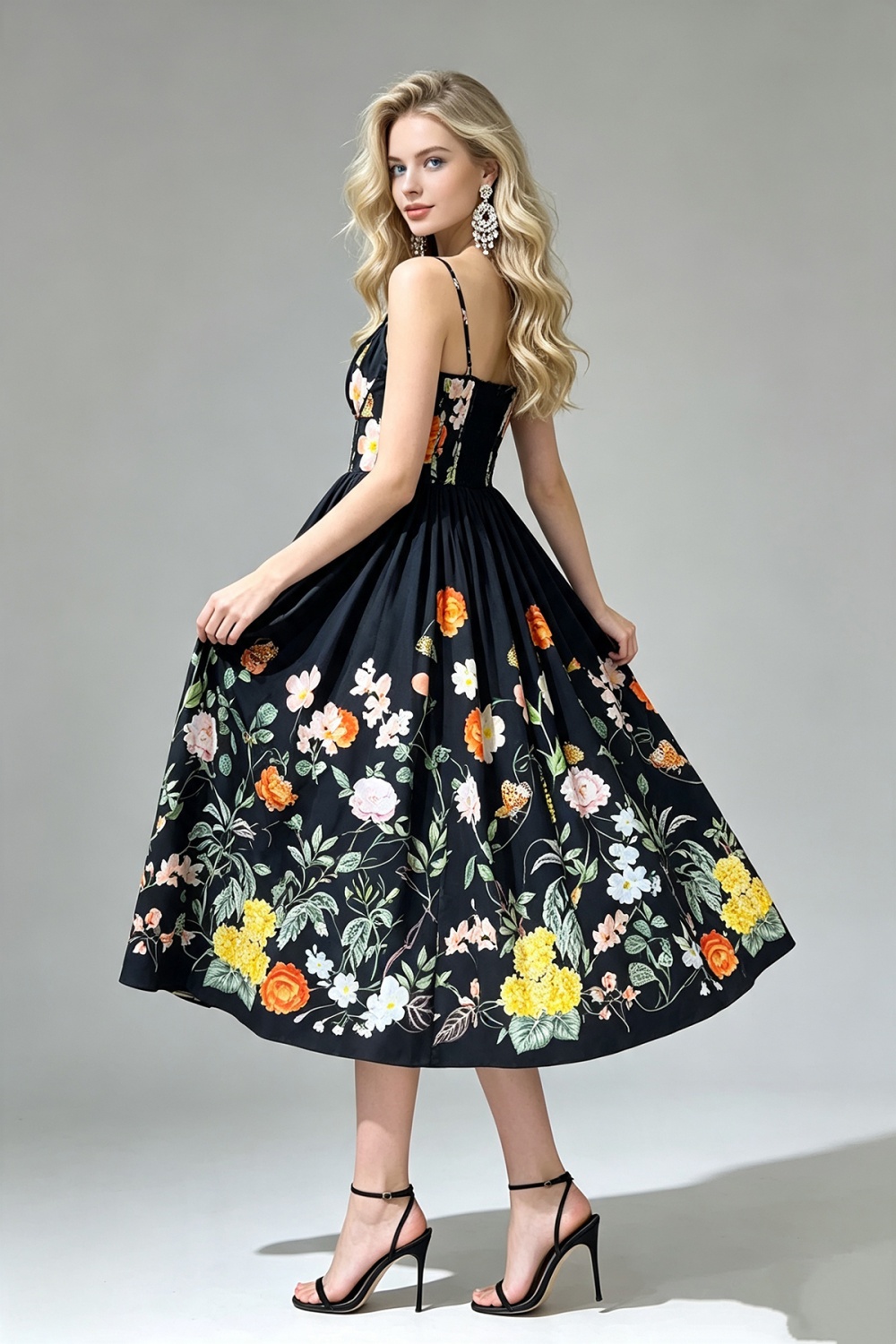 A-line sling slim big skirt back elastic dress