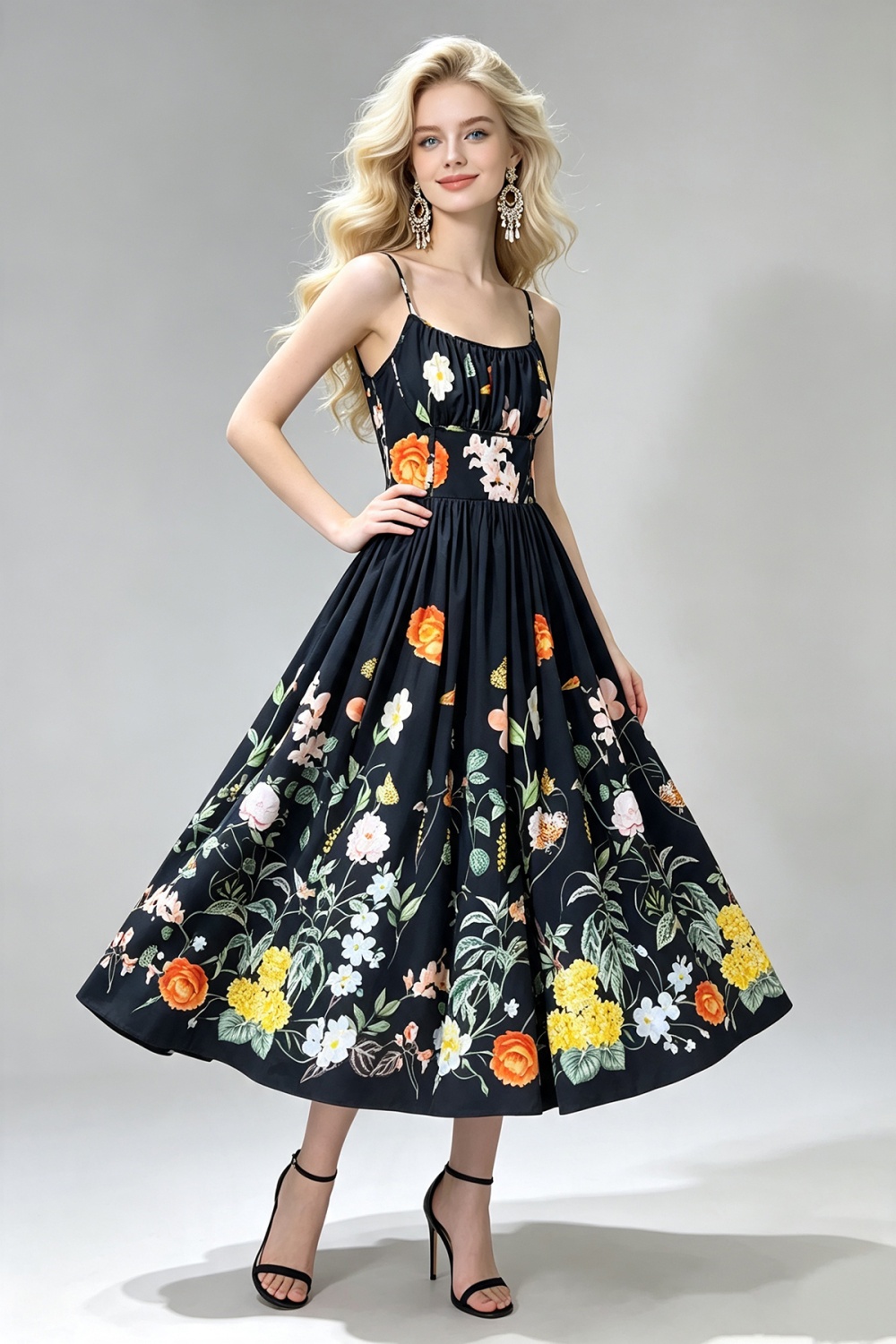 A-line sling slim big skirt back elastic dress