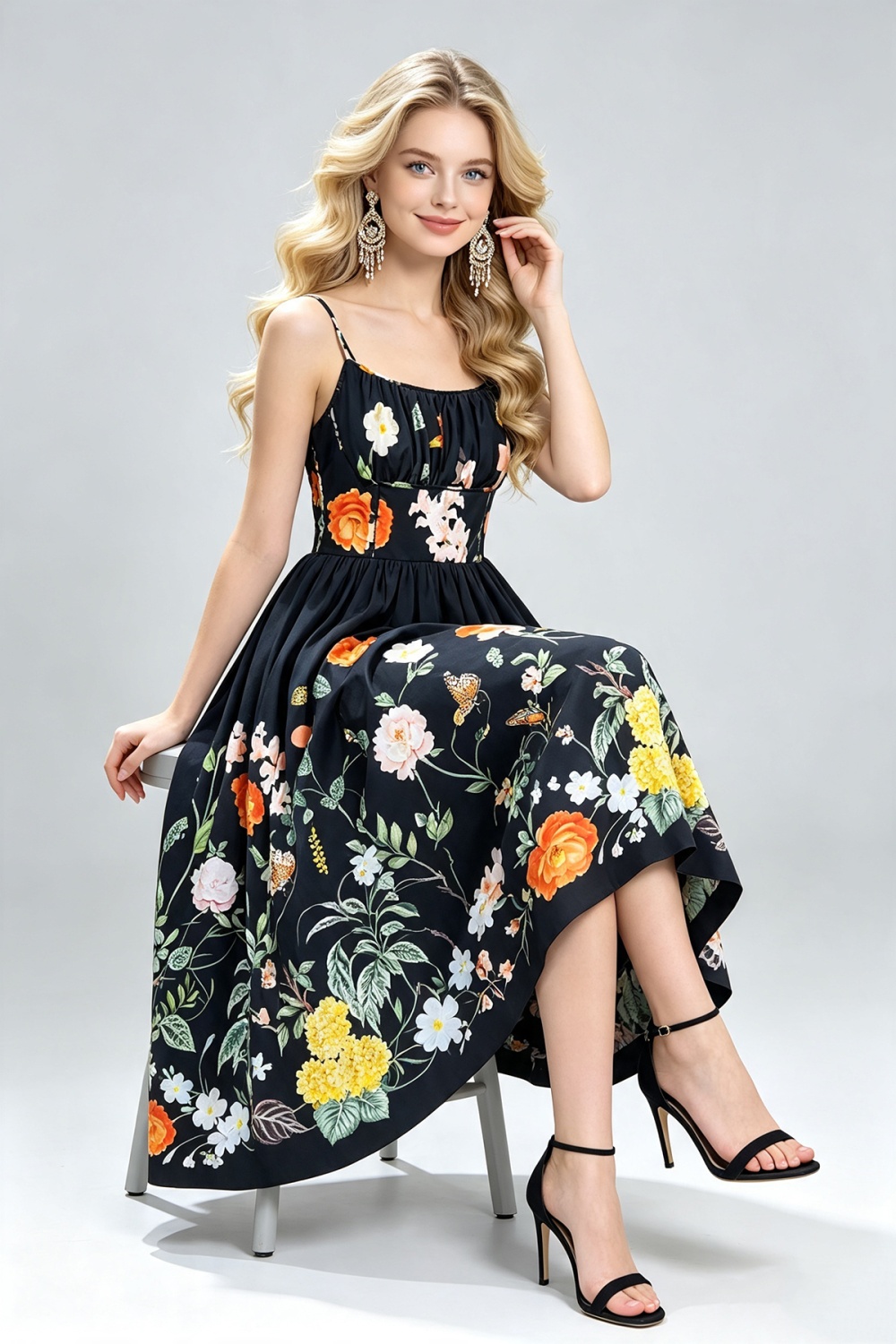 A-line sling slim big skirt back elastic dress