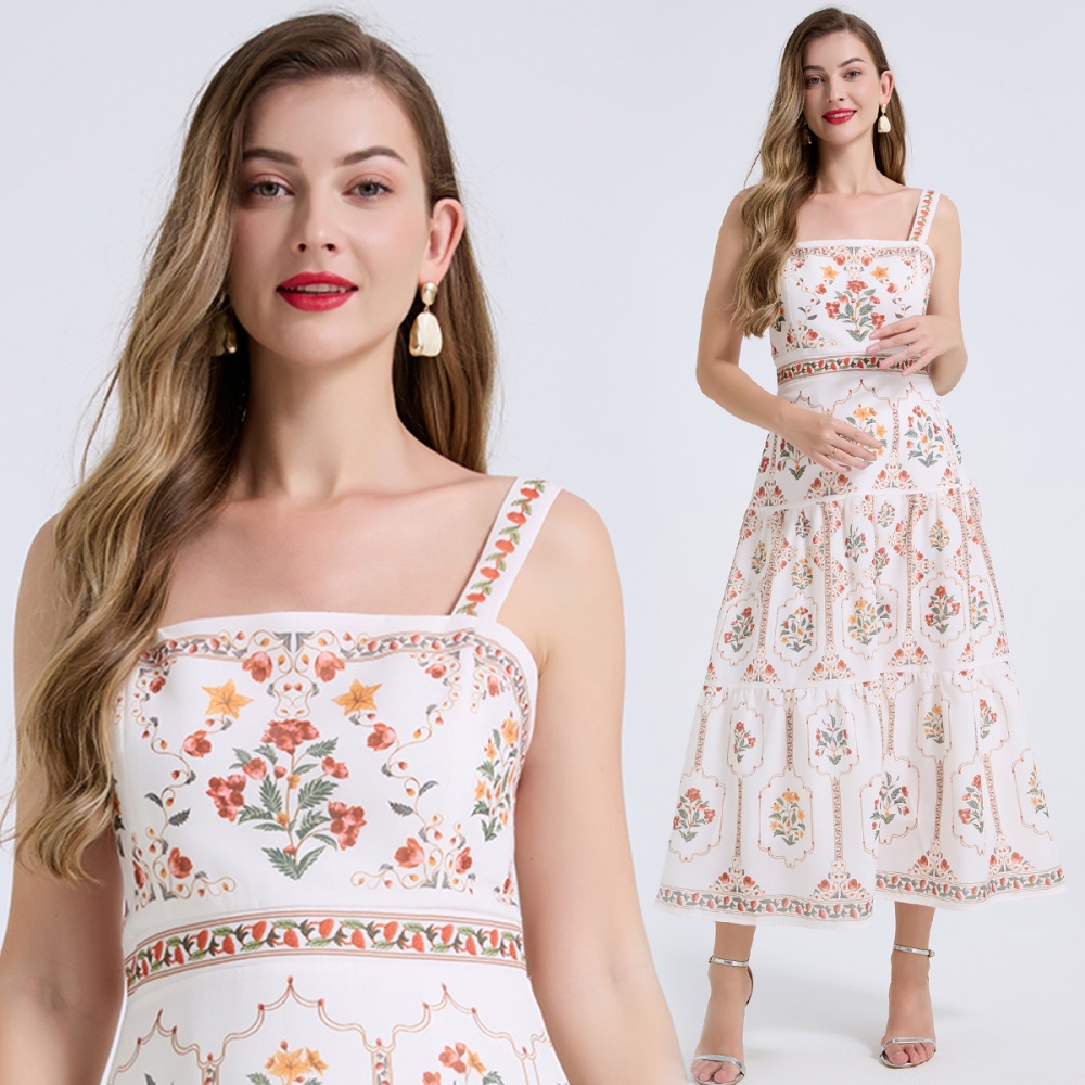 High waist cotton linen summer dress sling A-line slim vest