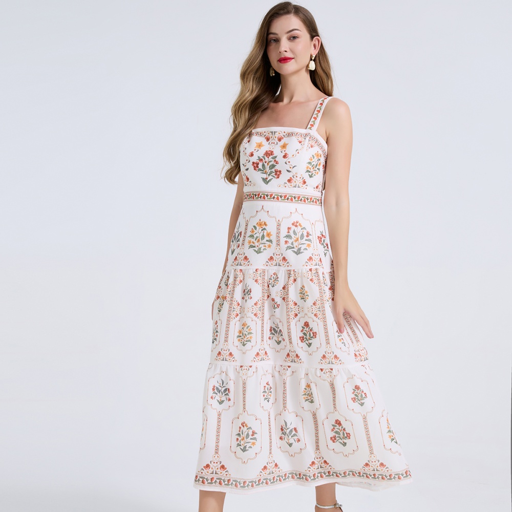 High waist cotton linen summer dress sling A-line slim vest