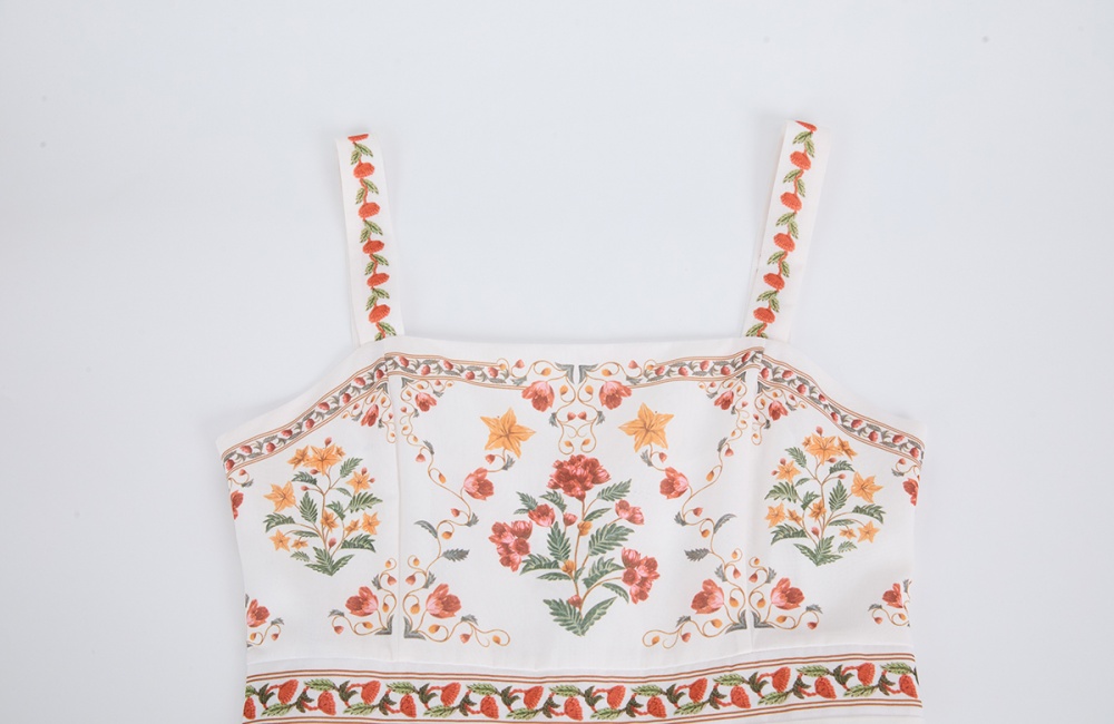 High waist cotton linen summer dress sling A-line slim vest
