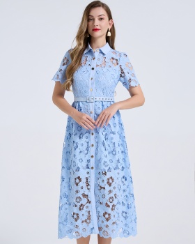Pinched waist diamond high waist short sleeve dress