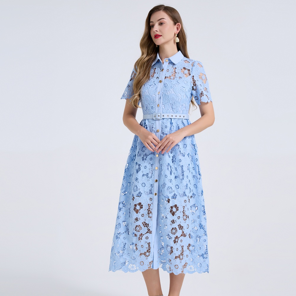 Pinched waist diamond high waist short sleeve dress