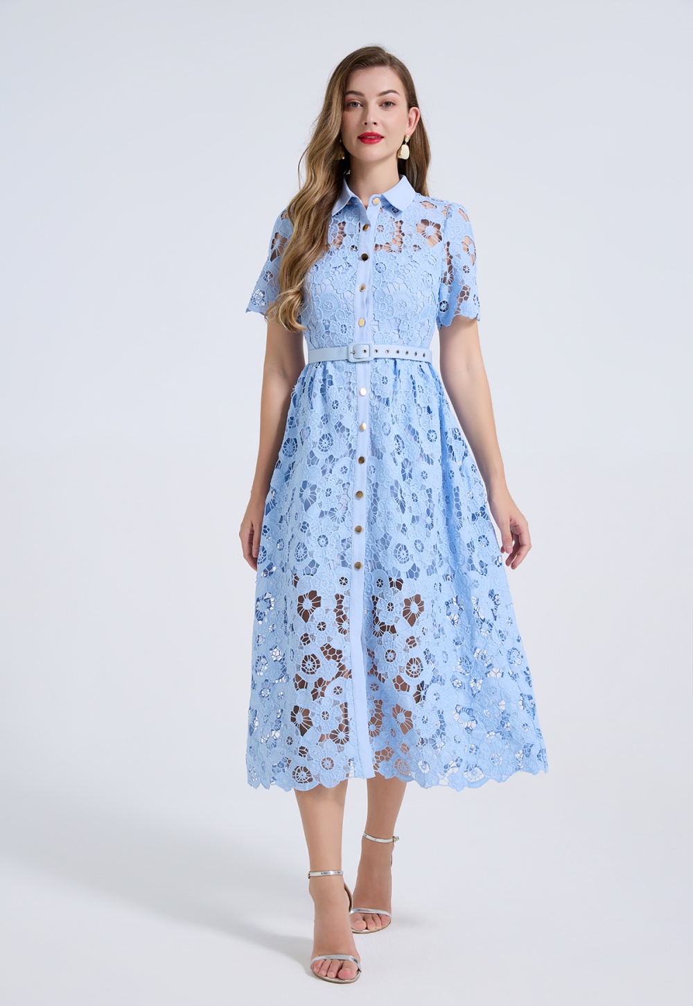 Pinched waist diamond high waist short sleeve dress