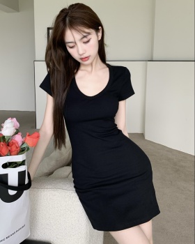 High waist summer enticement slim package hip pink dress