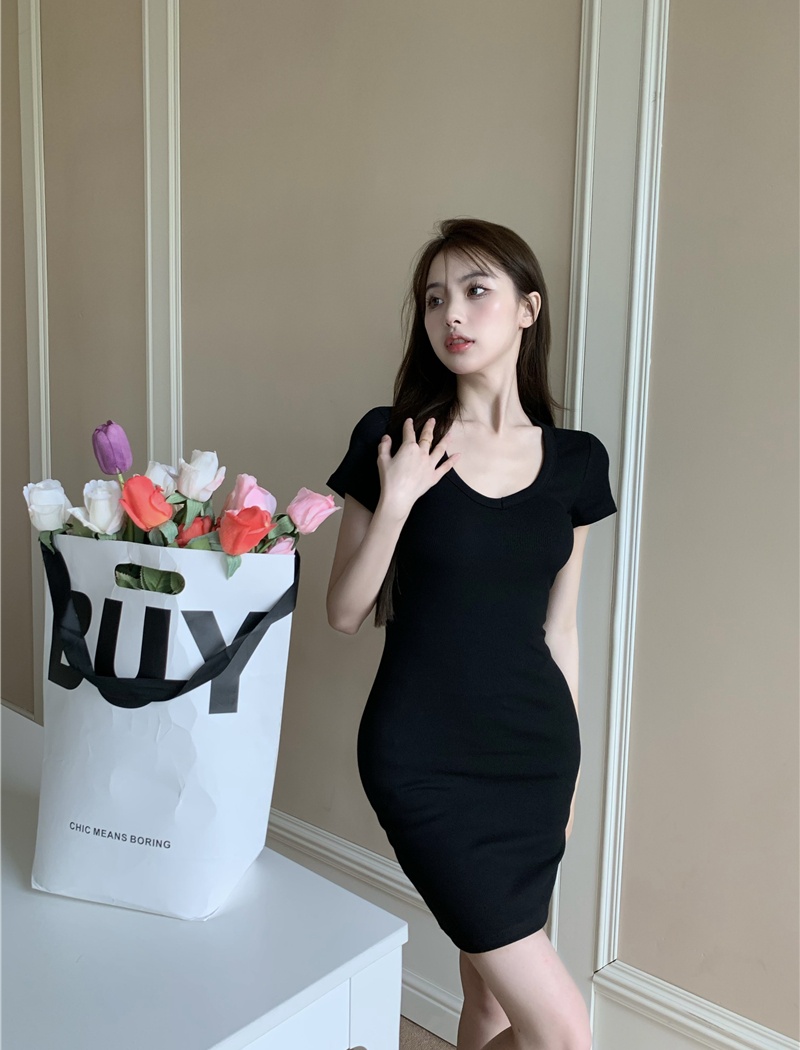 High waist summer enticement slim package hip pink dress