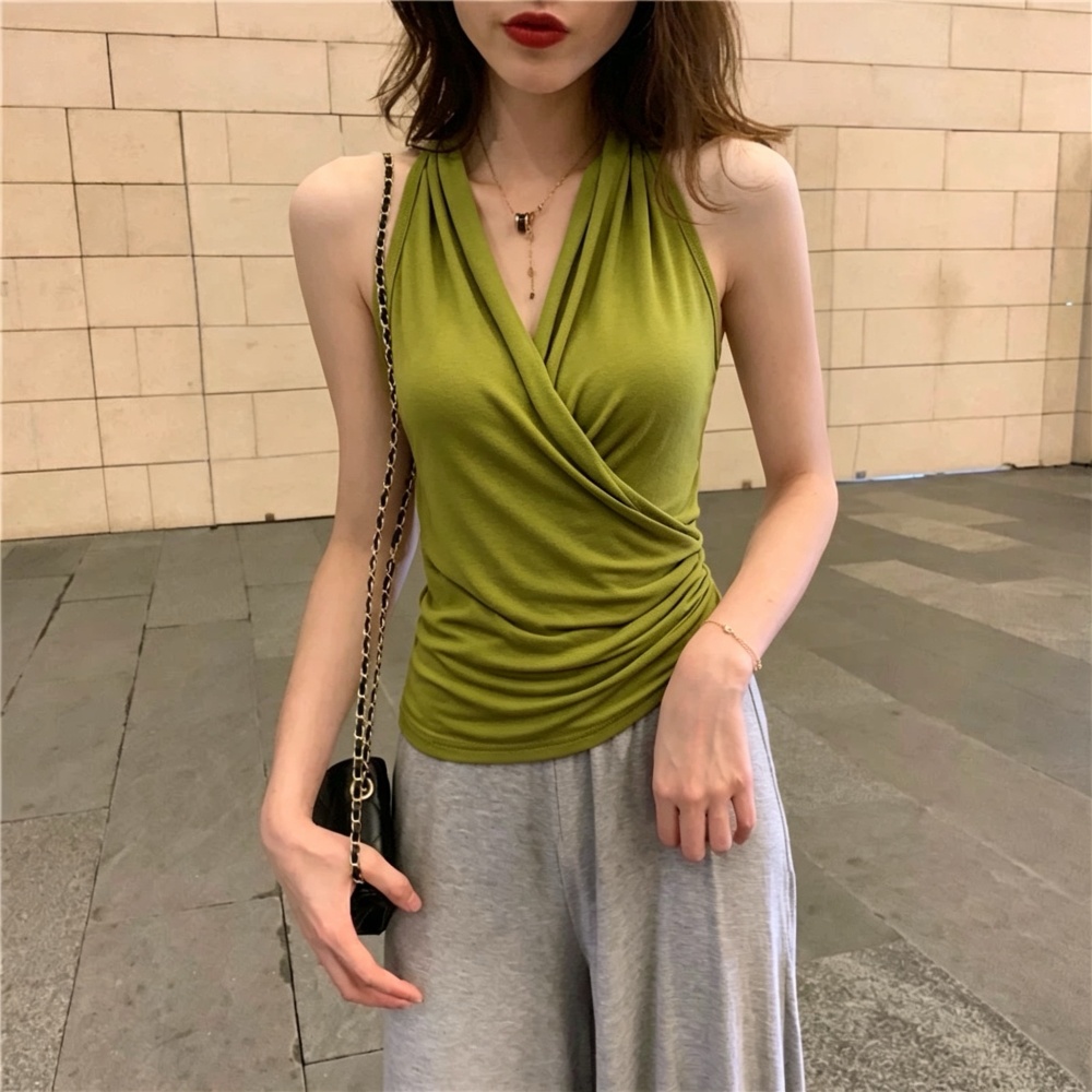 Enticement halter summer tops V-neck cross vest