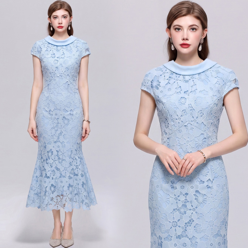 France style pinched waist hollow ladies intellectuality dress