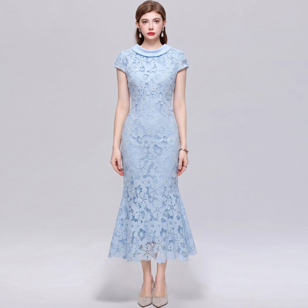 France style pinched waist hollow ladies intellectuality dress
