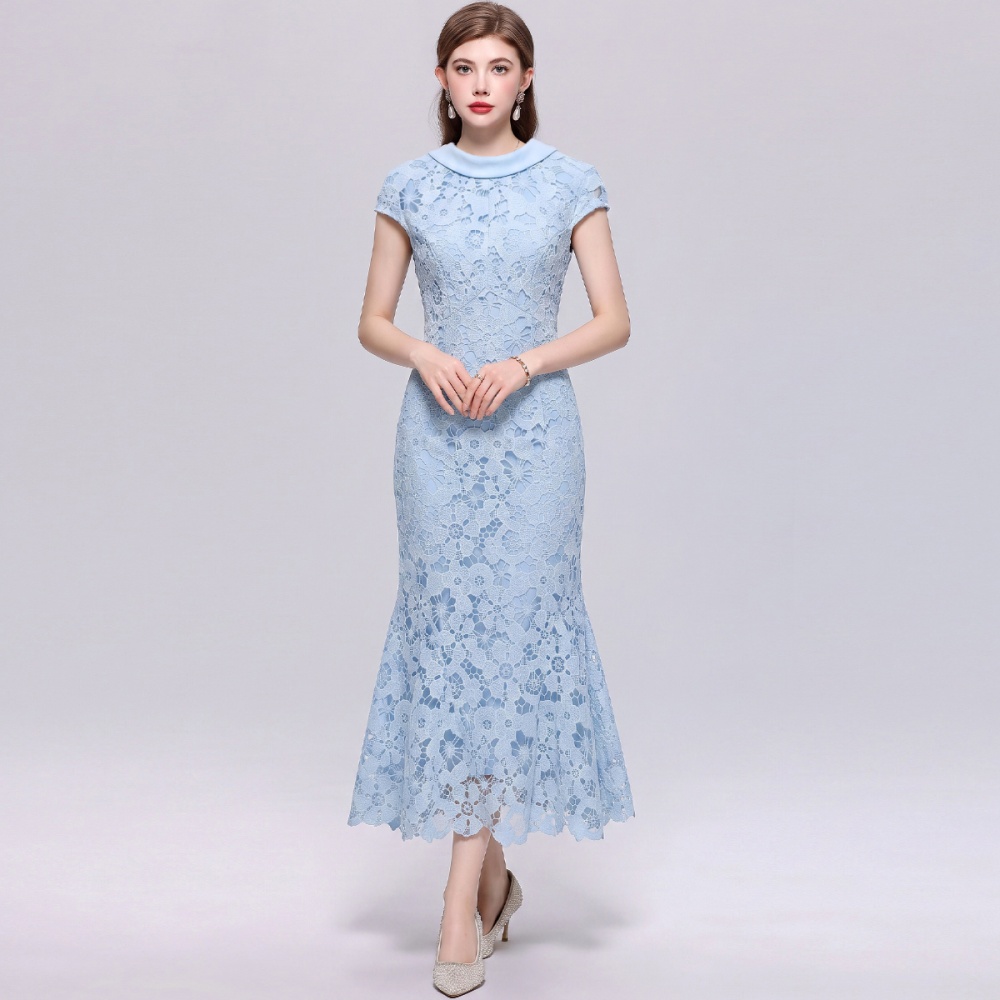 France style pinched waist hollow ladies intellectuality dress