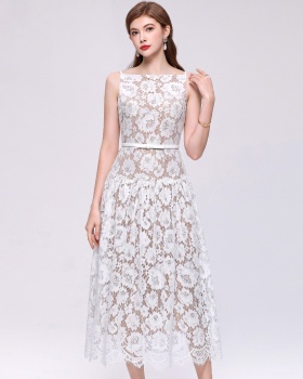 Hollow slim long dress with belt dress for women